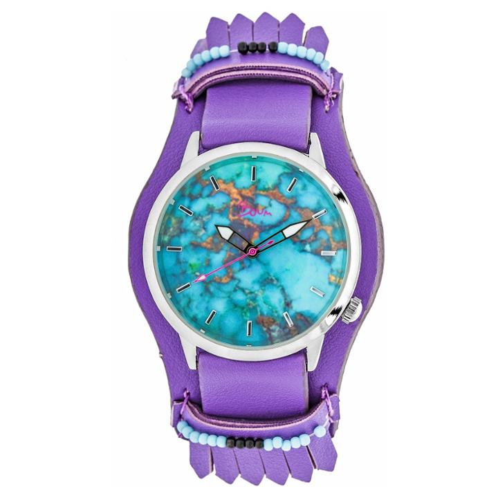 Boum Originaire Ladies Marbelized Dial Leather-band Watch - Purple