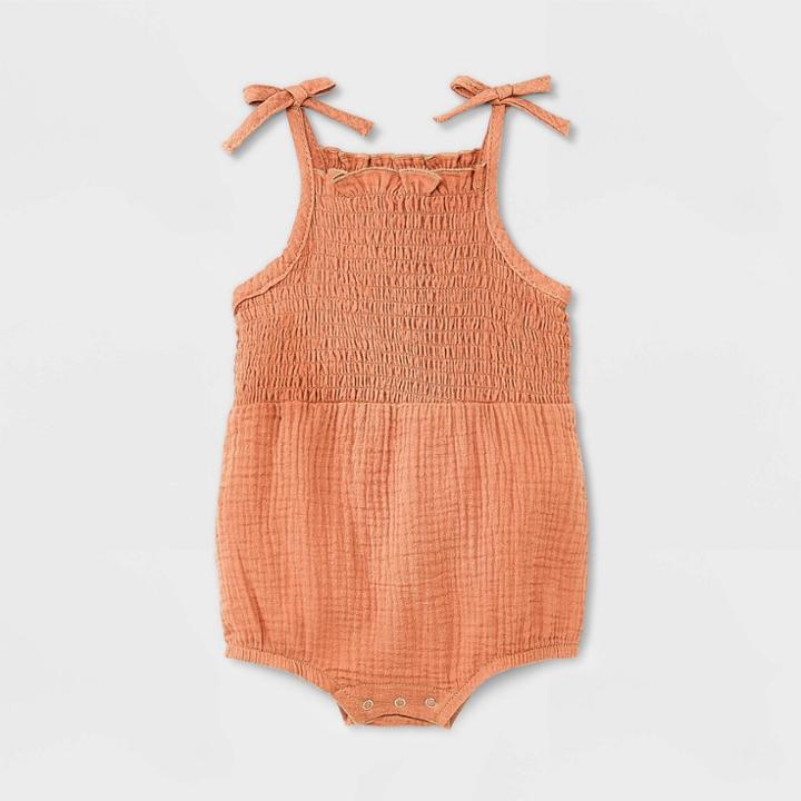 Grayson Mini Baby Girls' Gauze Romper - Tan Newborn
