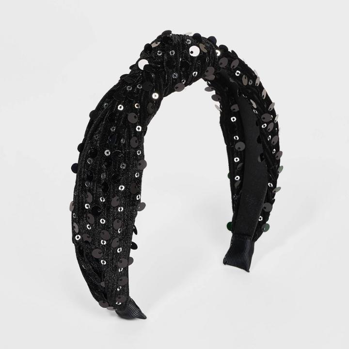 Girls' Sequin Velvet Ribbed Top Knot Headband - Cat & Jack Black