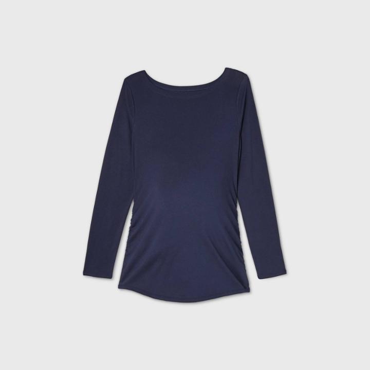 Maternity Long Sleeve Boat Neck Side Shirred T-shirt - Isabel Maternity By Ingrid & Isabel Navy