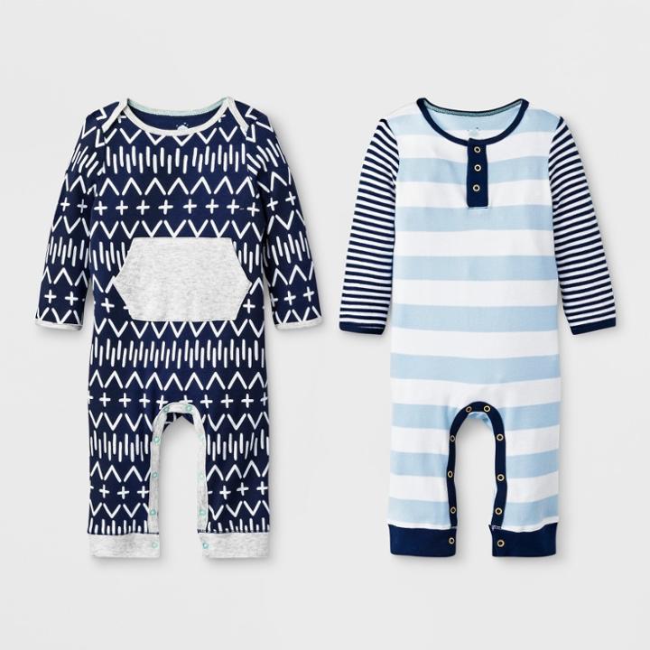Baby Boys' 2pc Stripe Romper Set - Cloud Island Blue 3-6m, Boy's, White