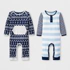 Baby Boys' 2pc Stripe Romper Set - Cloud Island Blue 3-6m, Boy's, White