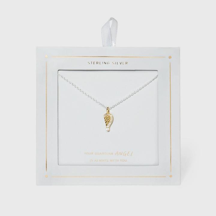 No Brand Sterling Silver Gold Plated Angel Wing Necklace With Cubic Zirconia