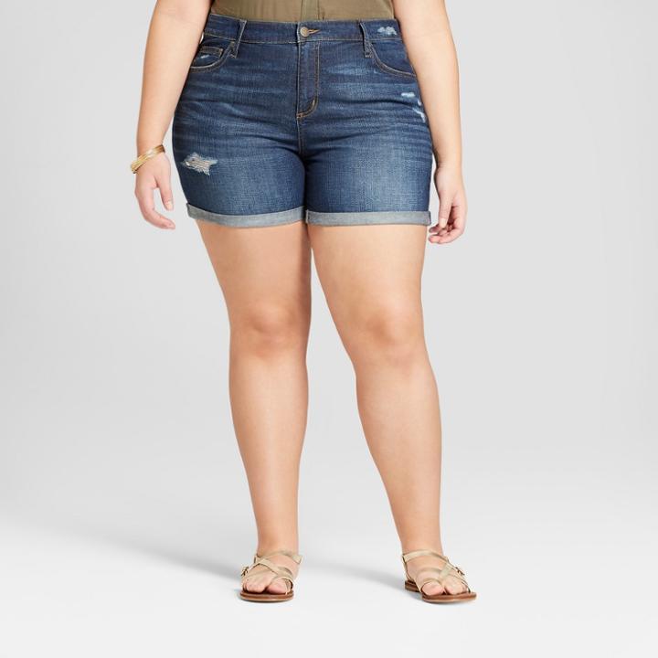 Women's Plus Size Roll Cuff Boyfriend Jean Shorts - Universal Thread Dark Wash