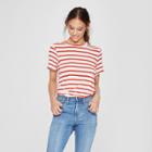 Women's Striped Short Sleeve Double Cutout Top With Open Back - Alison Andrews White/red