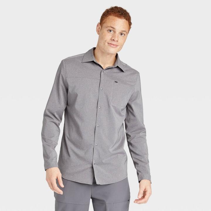 Men's Long Sleeve Button-up T-shirt - All In Motion Gray