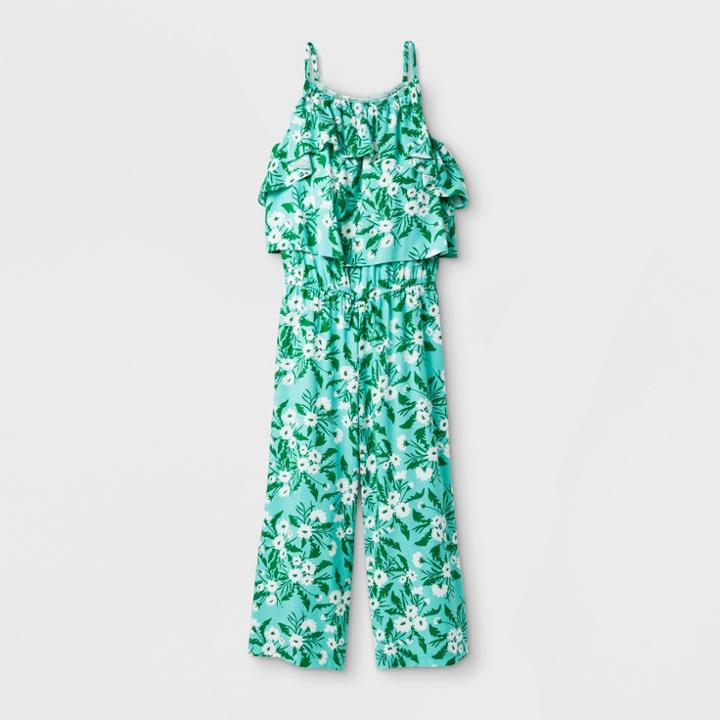 Girls' Sleeveless Floral Crop Jumpsuit - Cat & Jack Green