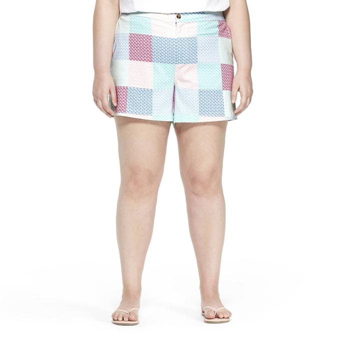 Women's Plus Size Patchwork Whale Shorts - Pink/blue 18w - Vineyard Vines For Target,