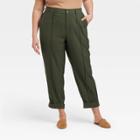 Women's Plus Size High-rise Slim Straight Leg Pintuck Ankle Pants - A New Day Green