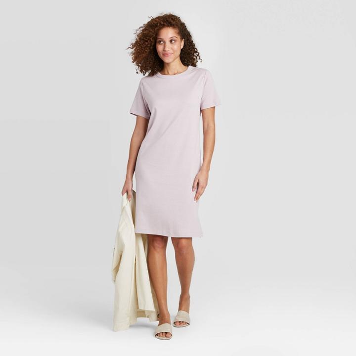 Women's Regular Fit Short Sleeve Crewneck T-shirt Dress - A New Day Light Purple