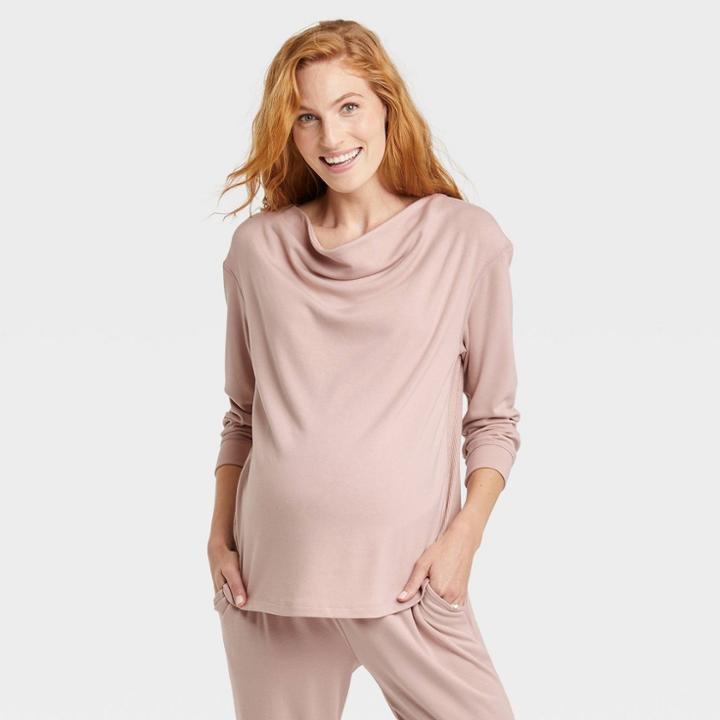Rib-knit Match Back Maternity Sweatshirt - Isabel Maternity By Ingrid & Isabel Taupe