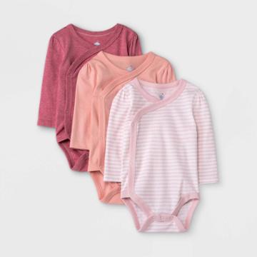 Baby Girls' 3pk Basic Long Sleeve Side Snap Bodysuit - Cloud Island Pink