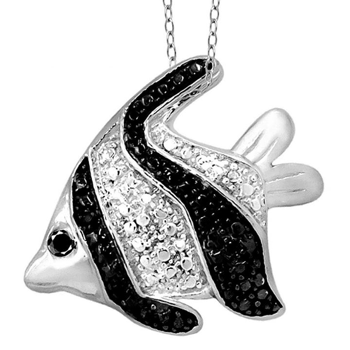 Distributed By Target 120 Ct. T.w. Round-cut Black And White Diamond Pave Set Fish Pendant - White