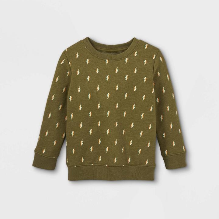 Toddler Boys' Fleece Crew Neck Pullover Sweatshirt - Cat & Jack Olive Green