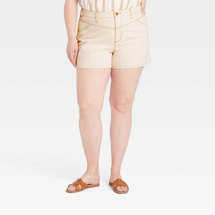 Women's Plus Size High-rise Midi Jean Shorts - Universal Thread Ecru