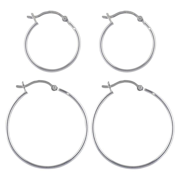 Distributed By Target Women's Sterling Silver Hoop Earrings Set Of 2 Click Hoop -