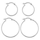 Distributed By Target Women's Sterling Silver Hoop Earrings Set Of 2 Click Hoop -