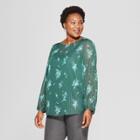 Women's Plus Size Floral Print Long Sleeve Chiffon Blouse With Cami - Ava & Viv Dark Green