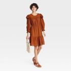 Women's Ruffle Long Sleeve Ruffle Dress - Universal Thread Brown