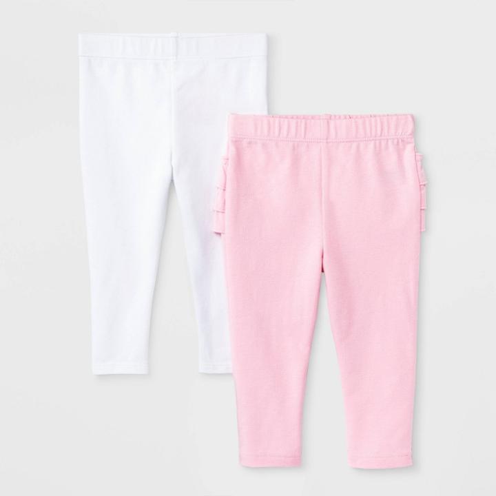 Baby Girls' 2pk Leggings - Cat & Jack Pink/white Newborn, Girl's