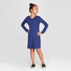 Girls' Long Sleeve Cold Clavicle A Line Dress - Art Class Blue