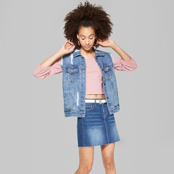 Women's Western Studded Mini Skirt - Wild Fable Medium Wash