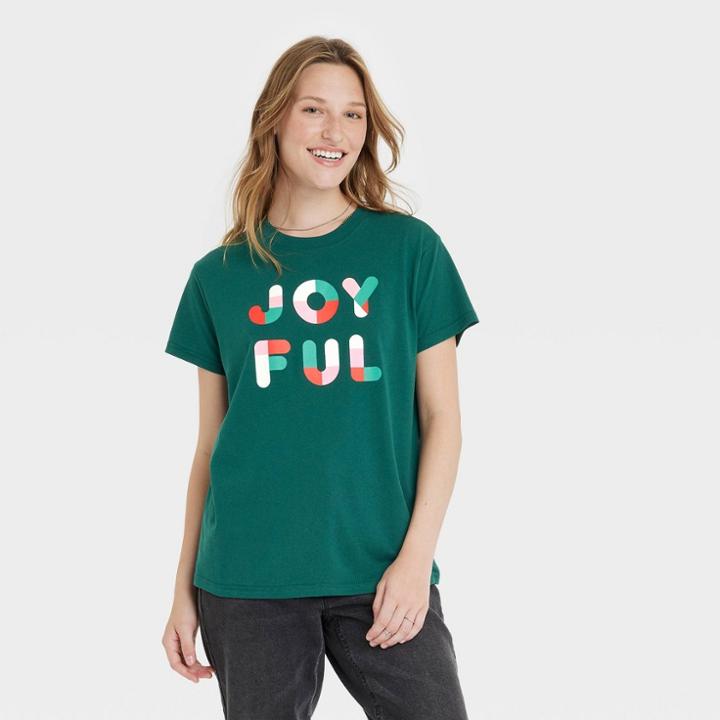 Doe. Women's Joyful Short Sleeve Graphic T-shirt - Forest Green