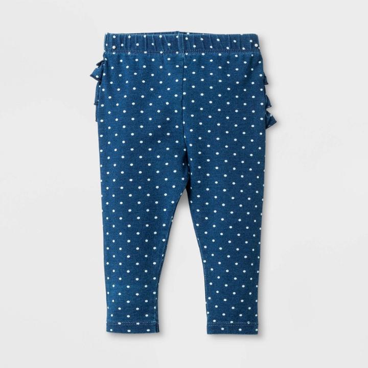 Baby Girls' Ruffle Bum Faux Denim Jeans Polka Dot - Cat & Jack Dark Wash 0-3m, Girl's, Blue
