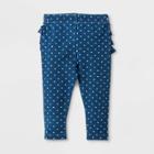 Baby Girls' Ruffle Bum Faux Denim Jeans Polka Dot - Cat & Jack Dark Wash 0-3m, Girl's, Blue
