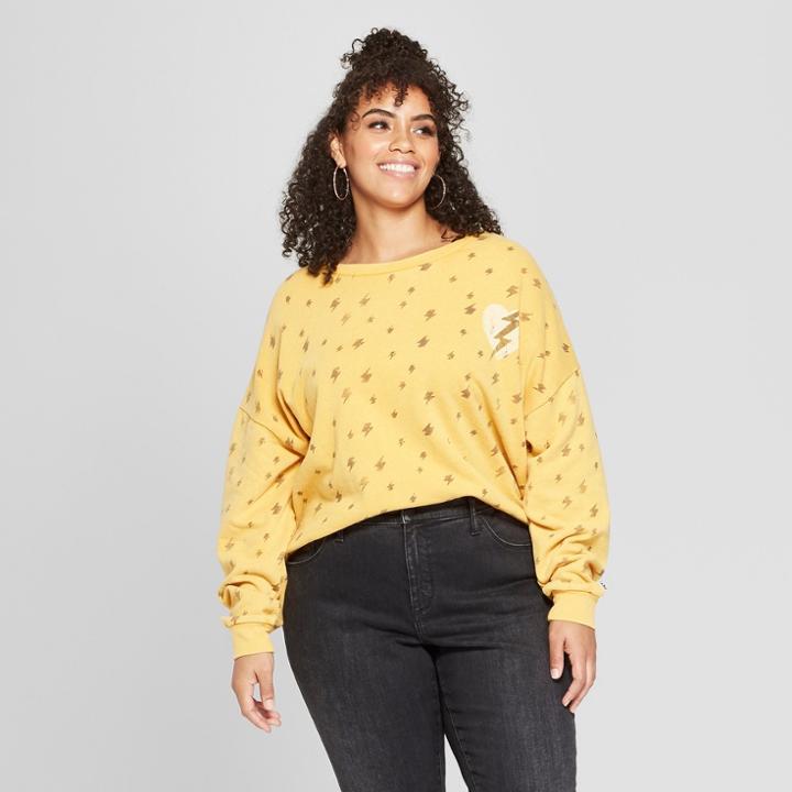 Junk Food Women's Plus Size Long Sleeve Lightening Graphic T-shirt - Gold