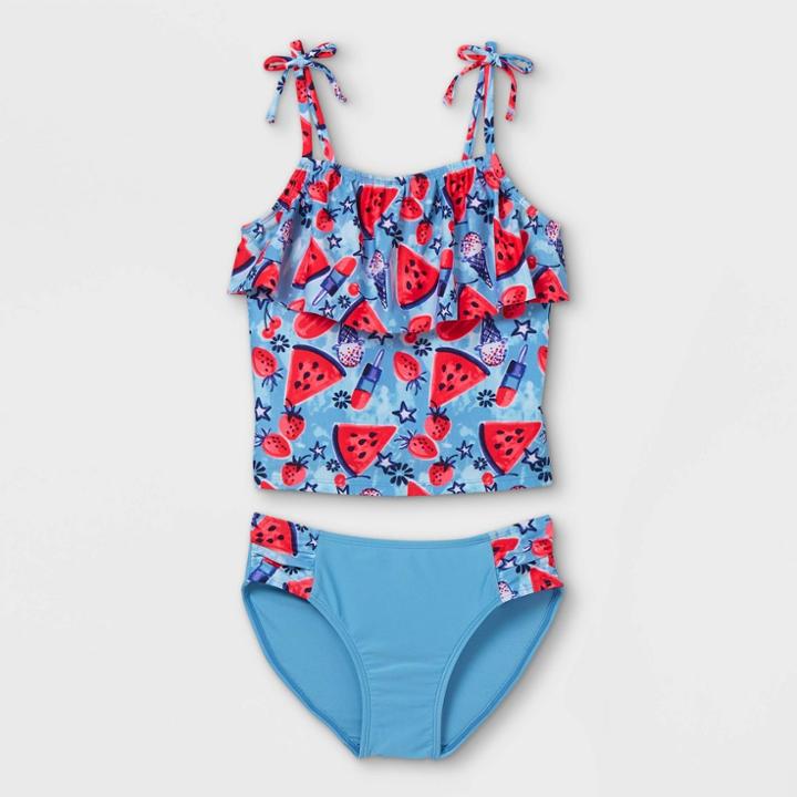 Girls' Flounce Watermelon Print Tankini Set - Cat & Jack Blue