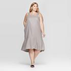 Women's Plus Size Sleeveless Square Neck Bias Ruffle Skirt Dress - Prologue Gray