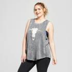 Women's Plus Size Floral Longhorn Mineral Wash Graphic Tank Top - Grayson Threads (juniors') Gray