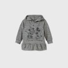 Mickey Mouse & Friends Toddler Girls' Mickey And Minnie Mouse Hooded Pullover Sweatshirt - Heather Gray