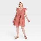Women's Plus Size Flutter Short Sleeve Eyelet Dress - Knox Rose Coral