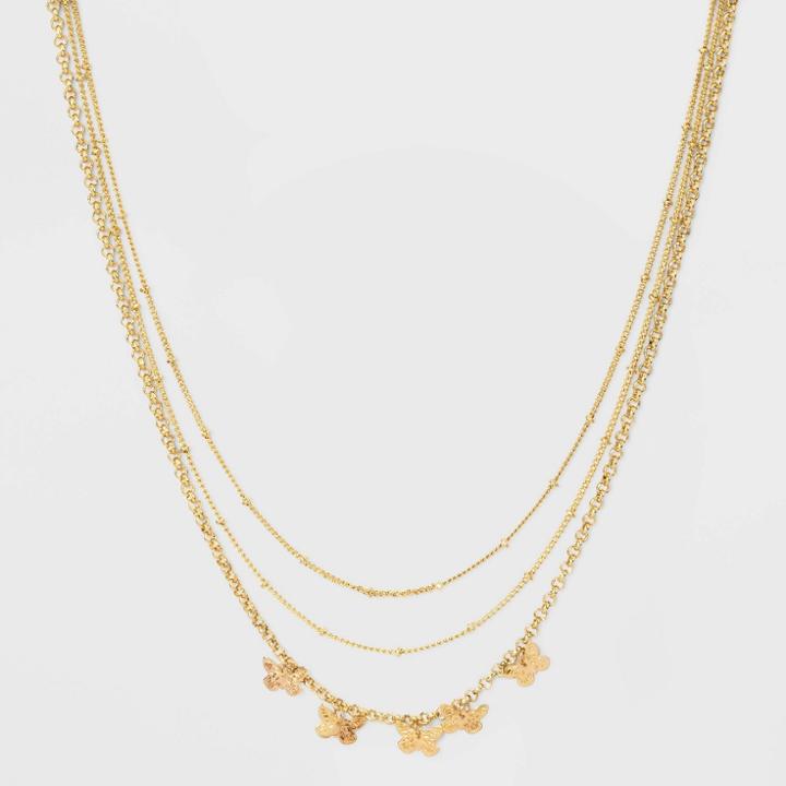 Butterfly Three Layer Necklace - Wild Fable Gold