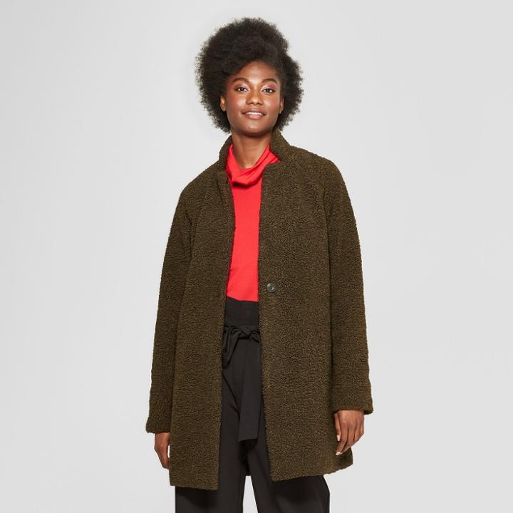 Women's Fashion Teddy Bear Coat - A New Day Olive