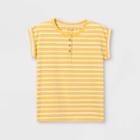 Girls' Short Sleeve Striped Henley T-shirt - Cat & Jack Light Mustard/white