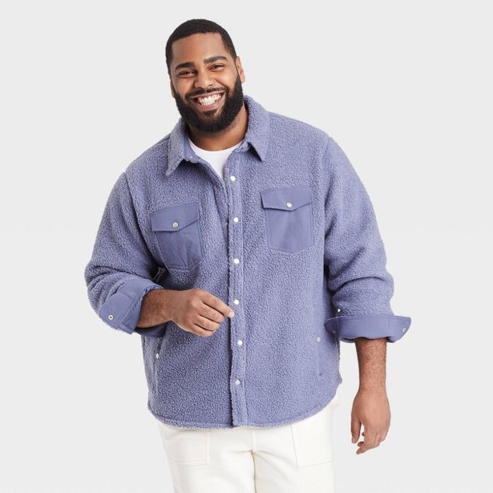Men's Big & Tall Sherpa Shirt Jacket - Goodfellow & Co Blue