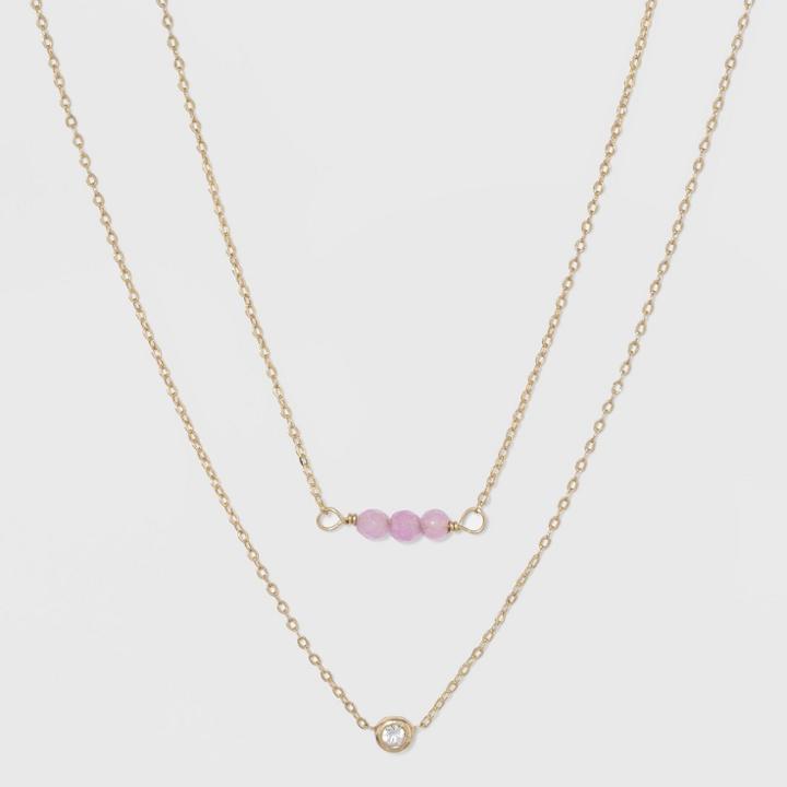 Silver Plated White Topaz & Rose Quartz Crystal Duo Necklace - A New Day Gold, Girl's