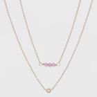 Silver Plated White Topaz & Rose Quartz Crystal Duo Necklace - A New Day Gold, Girl's