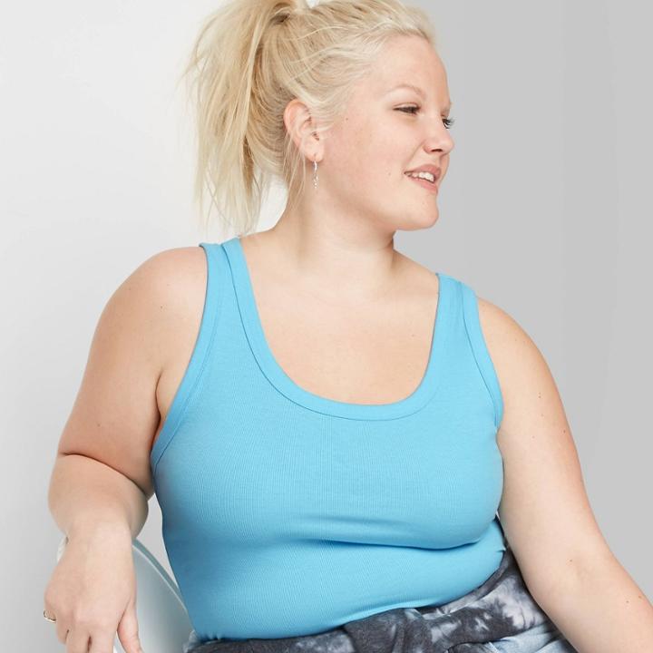 Women's Plus Size Round Neck Ribbed Tank Top - Wild Fable Blue 1x, Women's,