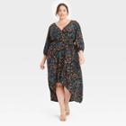 Women's Plus Size Long Sleeve Faux Wrap Dress - Ava & Viv Black