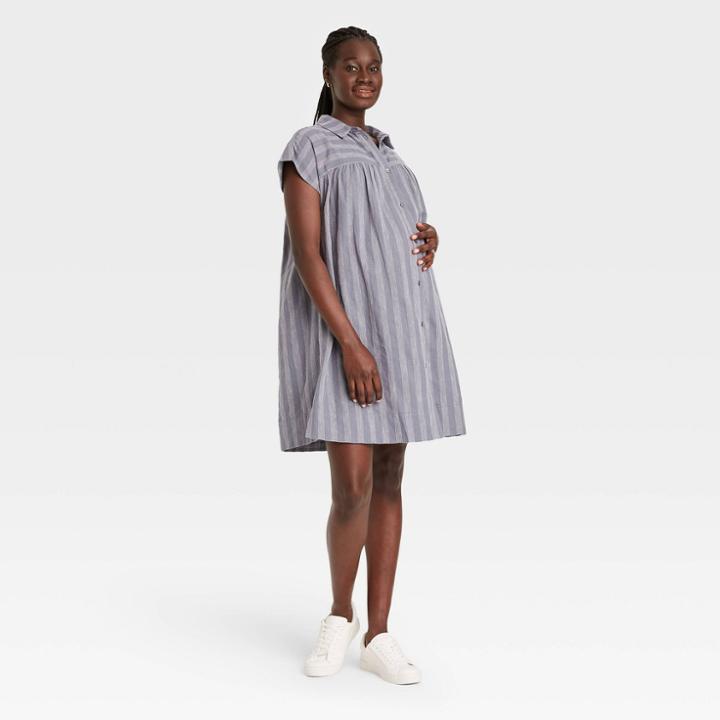The Nines By Hatch Short Sleeve Maternity Dress Blue