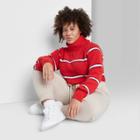 Women's Plus Size Striped Turtleneck Pullover Sweater - Wild Fable Red