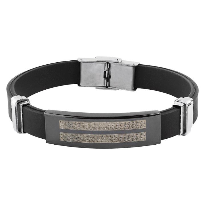 Men's West Coast Jewelry Blackplated Stainless Steel Checkered Rubber Id Plate, Black/silver