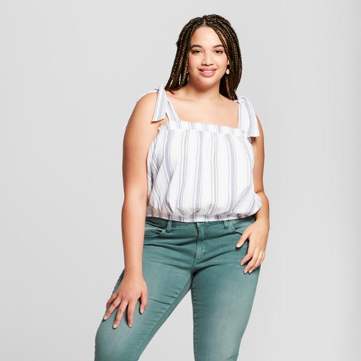 Women's Plus Size Striped Ruffle Tank - Universal Thread Blue