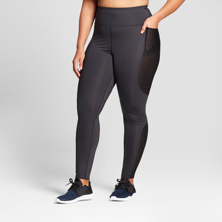 Plus Size Women's Plus Performance High-rise Laser Cut Mesh Leggings - Joylab Black