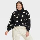 Women's Plus Size Henley Neck Pullover Sweater - Who What Wear Black Polka Dots