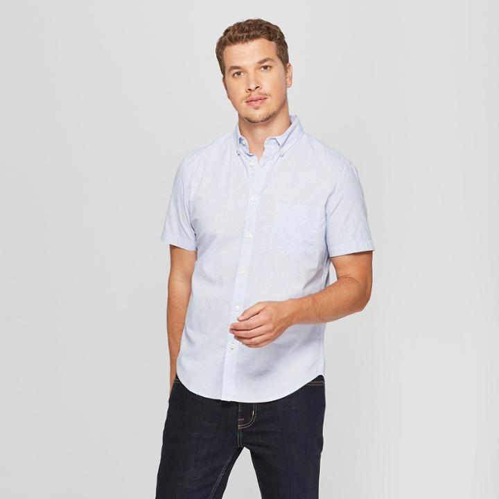 Men's Striped Standard Fit Short Sleeve Poplin Button-down Shirt - Goodfellow & Co Amparo Blue